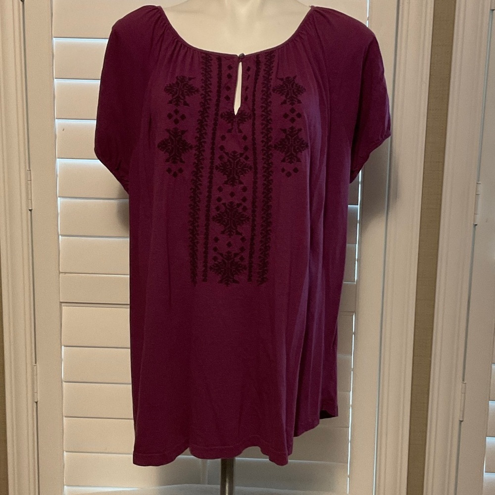 Croft & Barrow Plum Embroidered Blouse